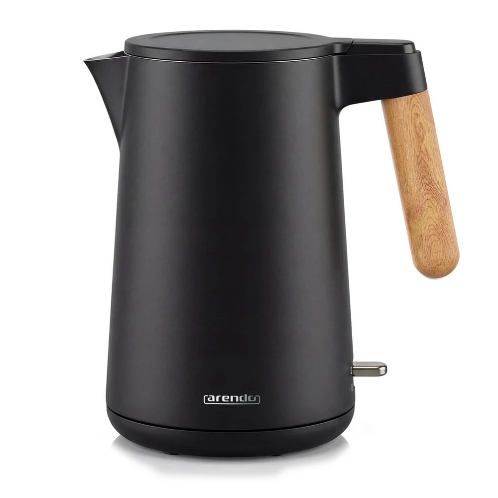 Arendo Wasserkocher Wood Style CORE, 1.5L, 2200W, Edelstahl, Cool-Touch